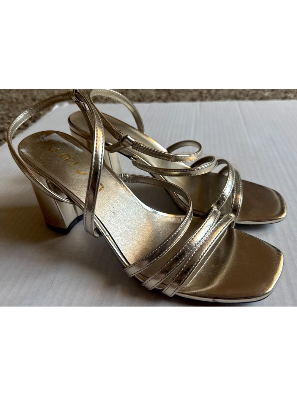 Unisa Metallic Gold Strappy Block Heel Sandal 8M